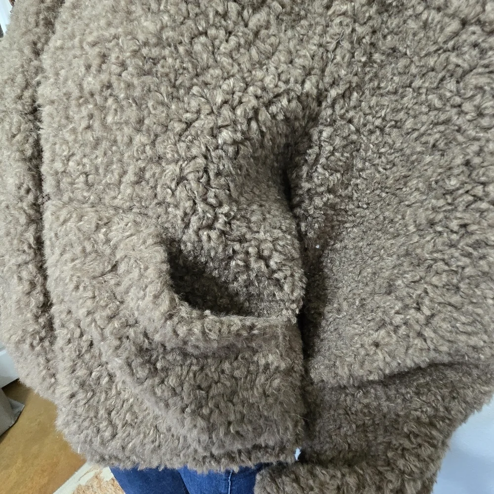 Lit Cozy Teddy Hooded Brown Jacket Size L - Picture 7 of 11